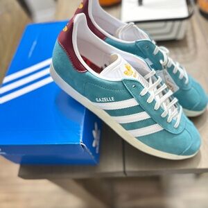 Adidas Gazelle Teal and White Sneakers